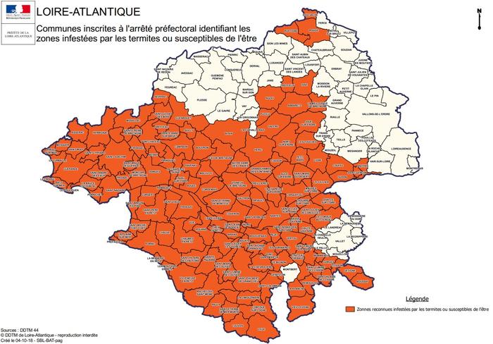 les communes infestées par les termites en Loire Atlantique